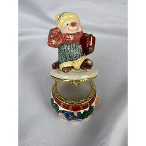 Vintage Snowman Porcelain Trinket Box - Holiday Decor & Keepsake Christmas